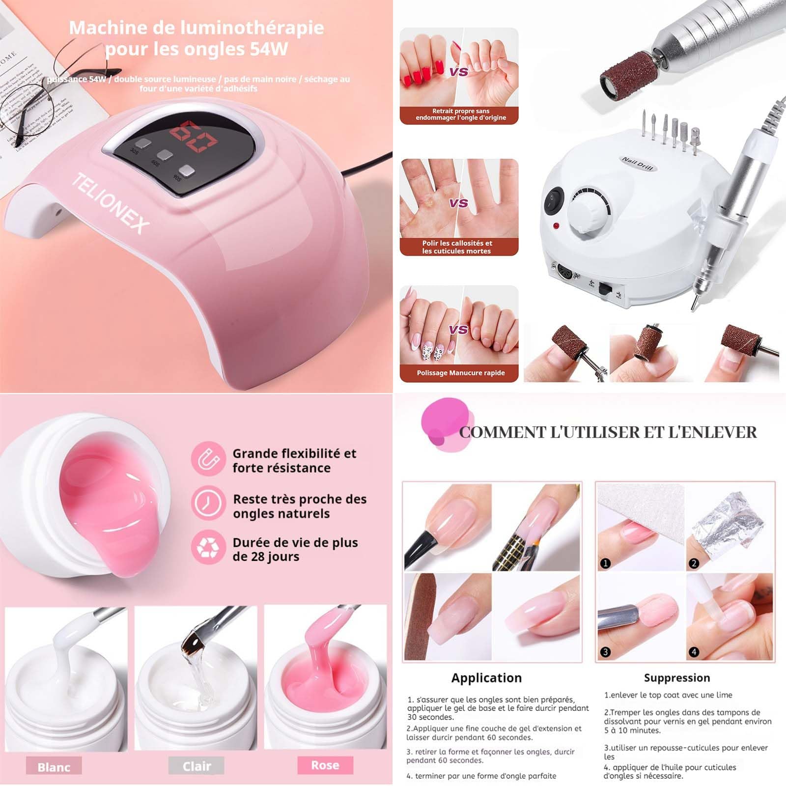 Set de Nail Art pour débutants Plus 20couleurs 8ml Lampe Uv A Vernis Lampe Uv De Manucure Onglerie Electromenager outils manucure