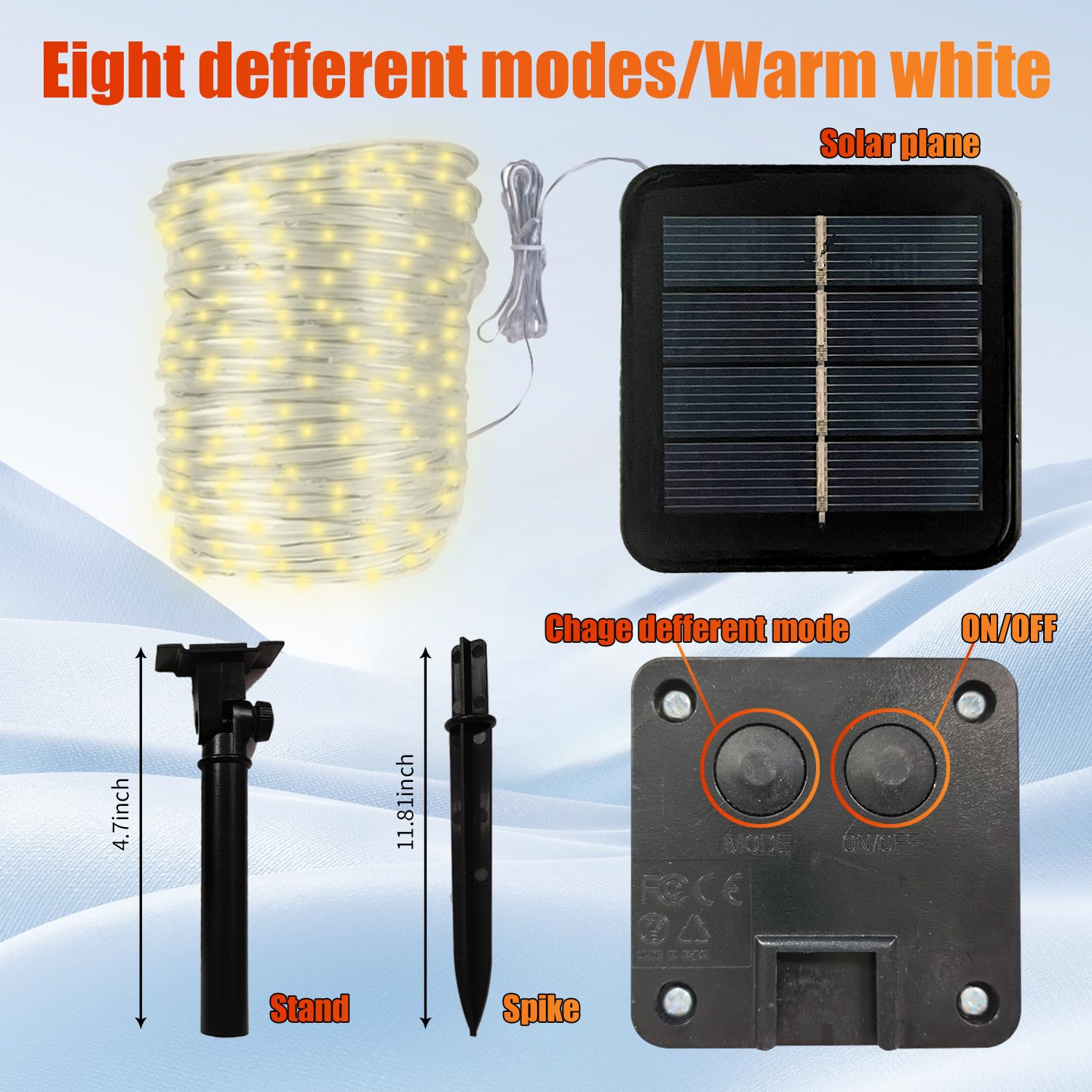 Guirnalda de luces solares para exteriores, 33 pies, 100 luces LED para exteriores, 8 modos, luces solares de hadas blancas cálidas para patio, valla, fiesta, jardín, patio, hogar, árbol de