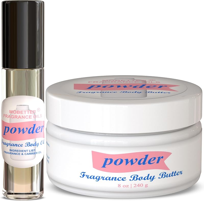 MOBETTER FRAGRANCE OILS Juego de mantequilla y aceite corporal en polvo, cuidado corporal hidratante, sensación nutritiva, aroma duradero
