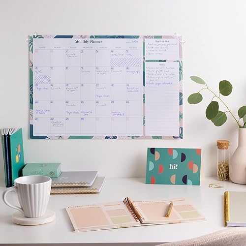 Miniatura 6 de Rileys & Co Planificador mensual de escritorio, calendario sin fecha con 52 hojas extraíbles, bloc de notas ancho para hacer con prioridades y notas