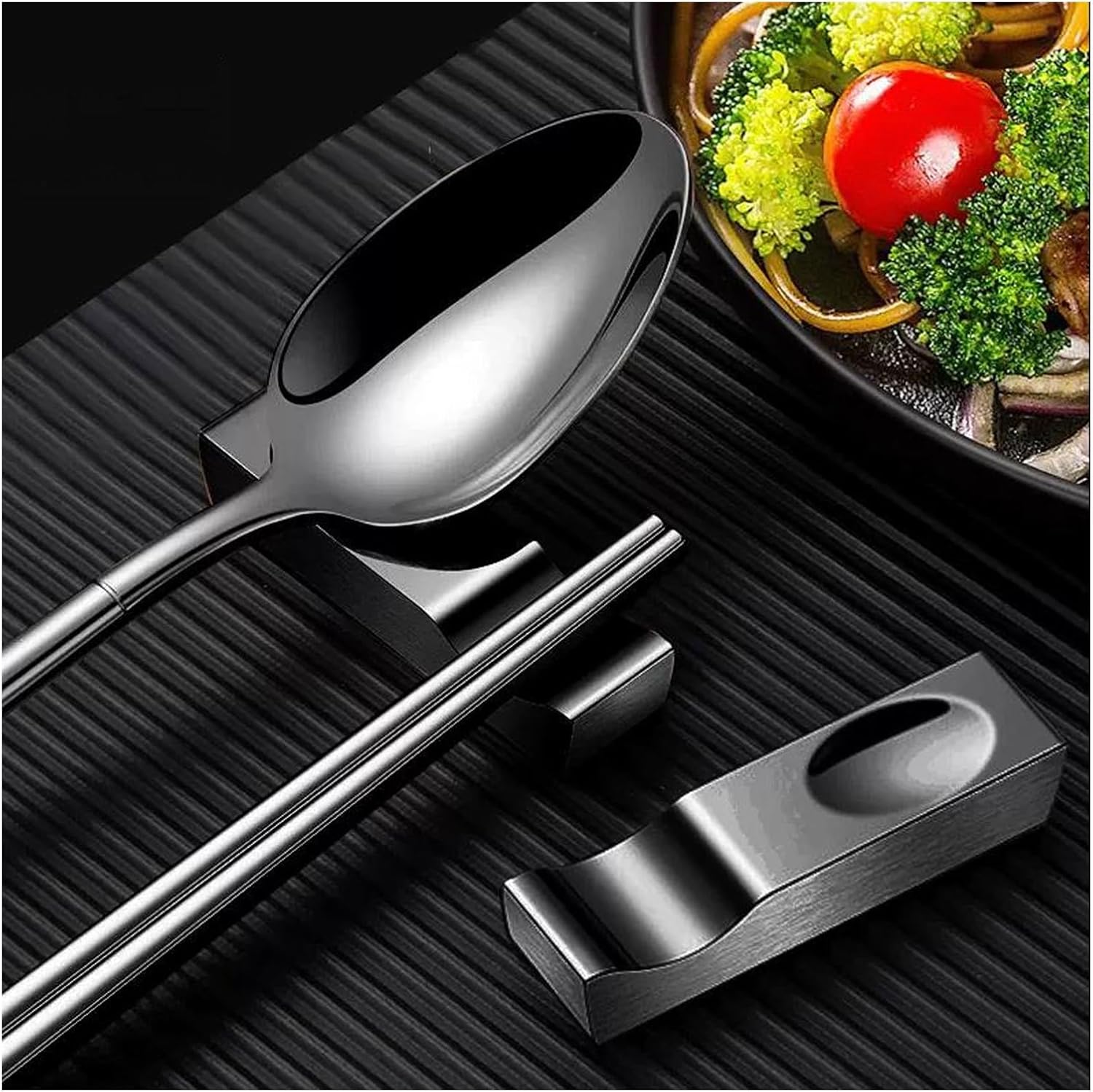 Stainless Steel Chopstick Rest, Chopsticks Stand Rack Dinner Spoon Fork Knife Holder Dinnerware Stand Decoration Housewarming Gift 2 Pcs Set (Color : 2pcs Silver) (2pcs Black)