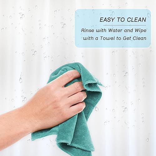 Miniatura 8 de YISURE Cortina de ducha sin gancho blanca, forro de cortina de ducha de plástico PEVA impermeable resistente para baño, sin gancho, 72x74 pulgadas