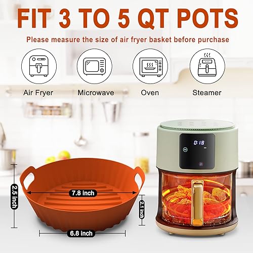 Vista 26 de Forros rectangulares de silicona para freidora de aire, paquete de 2 forros de freidora de aire de 8.0 pulgadas, forros de freidora de aire dobles