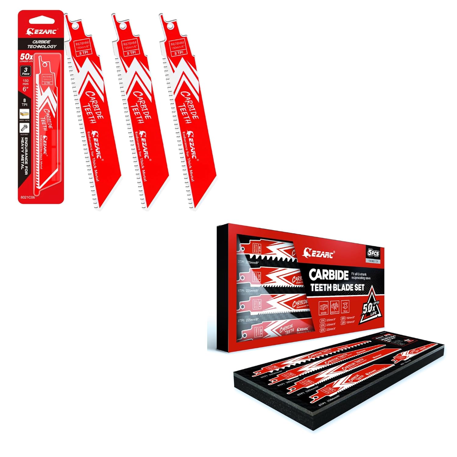 EZARC Carbide Reciprocating Saw Blades fot Thick Metal & 5pc Blades Set for Multi-Material