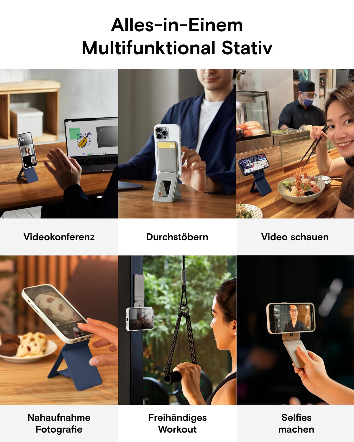 MOFT Kartenhalter & Handy Stativ Ständer, Kartenhalter Geldbörse mit Winkeleinstellung & Starken Magneten, Mini Selfie Stick Stativ für iPhone 17/16/15/14/13/12 Serie, Smartphone (Tiefes Schwarz)