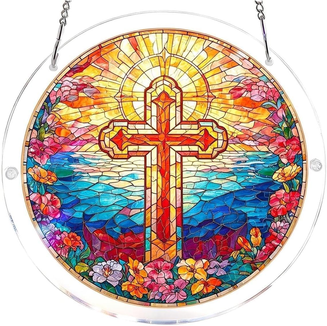 Cross Acrylic Jigsaw Puzzles Suncatcher, 8.9 Inch Window Hanging Suncatcher Acrylic Puzzle, DIY Home Decor Art Gift