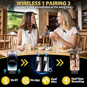 Yoobao Wireless Lavalier Microphone for iPhone 16 15 14, Android, PC, USB C Mini Microphones with Metal Charging Case, 164FT Range, Noise Reduction, Lapel Mics for Vlog, Video Recording, YouTube
