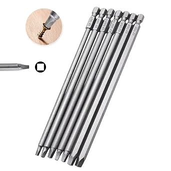 7PCS 150MM Long Magnetic Square Head Screwdriver Bits, 1/4-Inch Hex Shank Square Tip Screwdriver Drill Bit Set