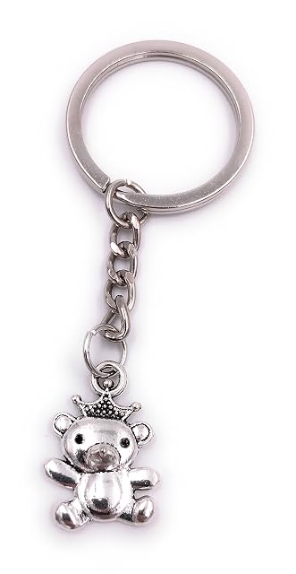 H-Customs Juguete de peluche oso de peluche con corona Llavero colgante de metal plateado