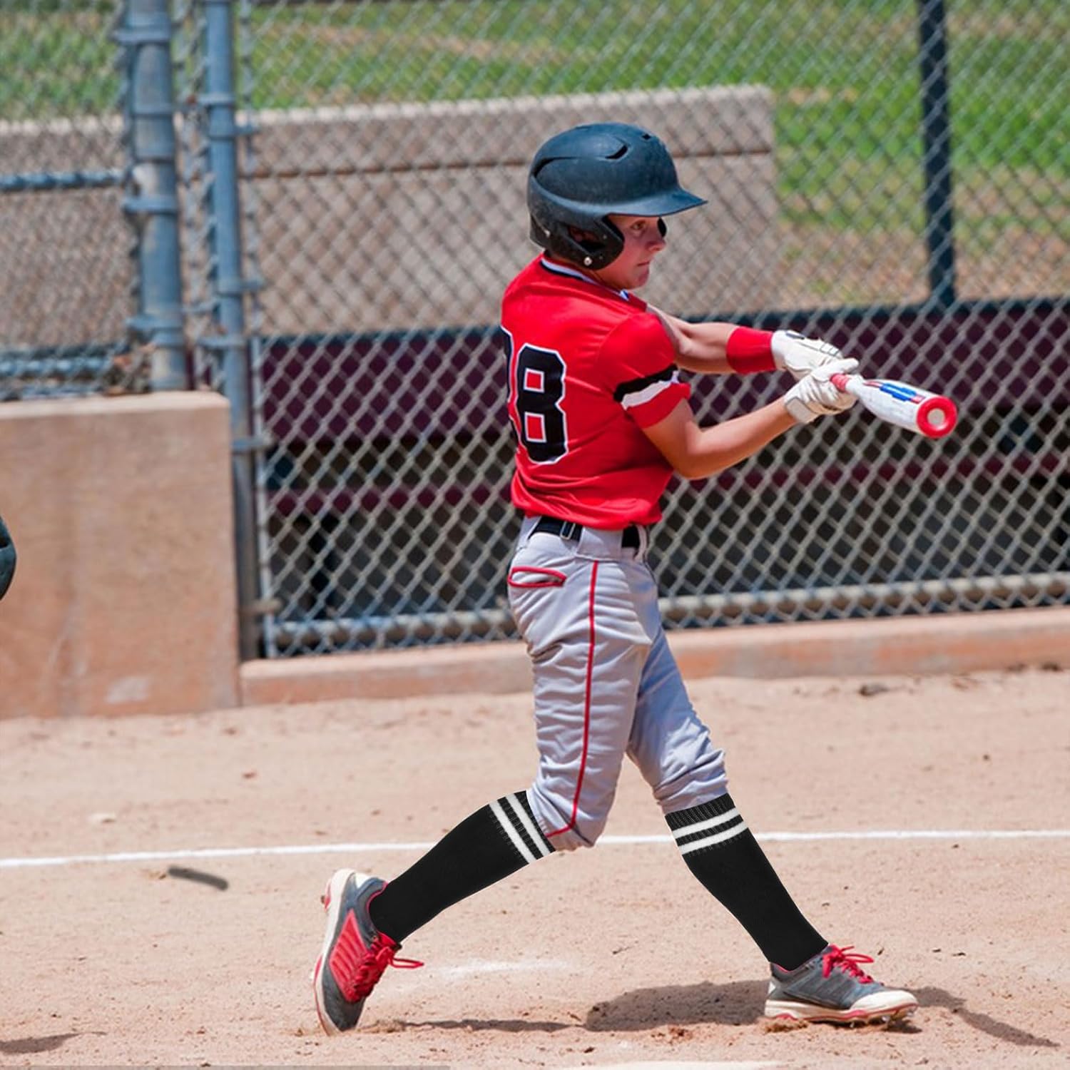 Youth Adult Baseball Socks and Belt Set Non-Slip Classical Stripes Strenchy Baseball Belt Combo - Image 6