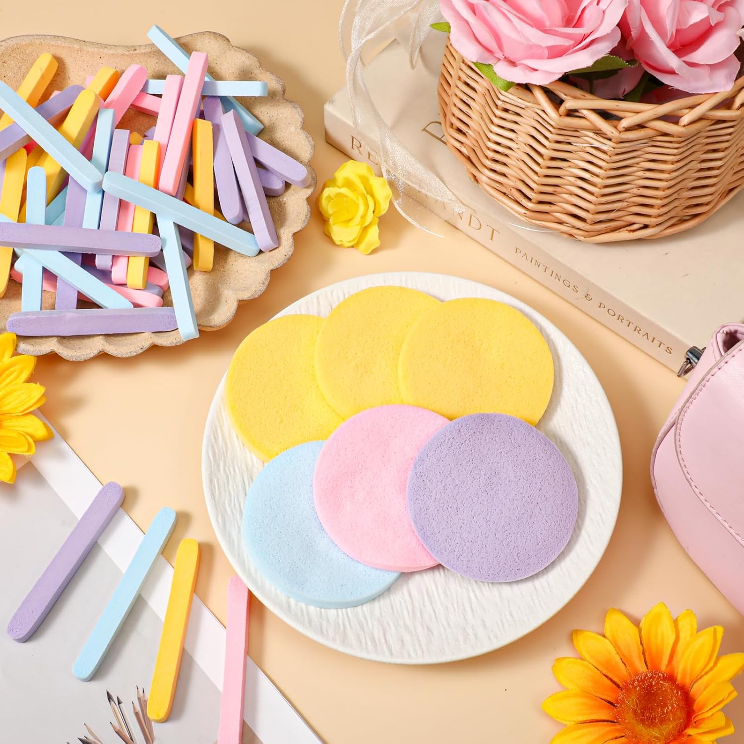 480 Pcs Compressed Facial Sponges Round Makeup Removal Sponge Pads for Washing Face Reusable Cleansing Exfoliating Spa Sponge for Women Esthetician Beauty Supplies (4 Colors) - Image 3