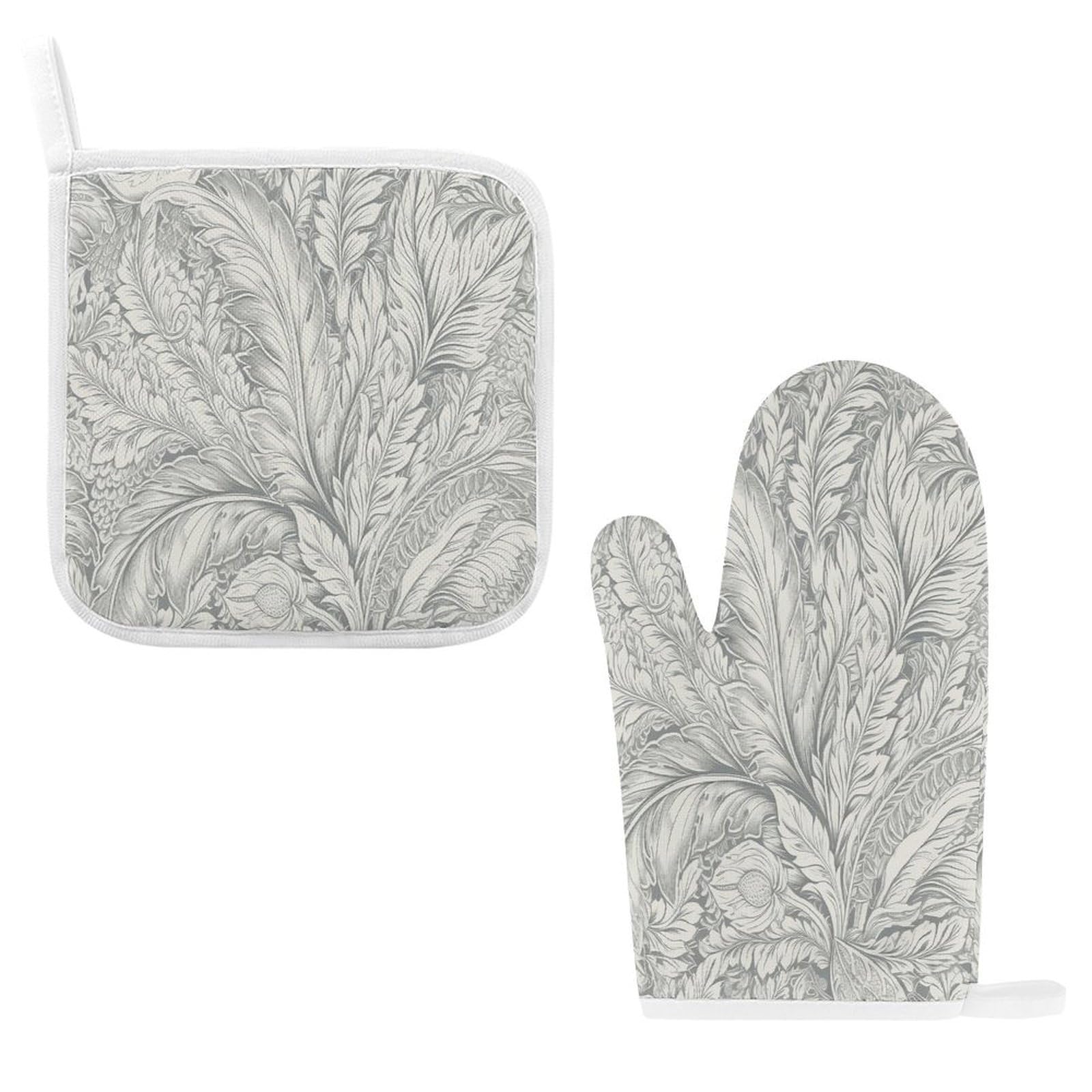 Fodpand Style Flower And Leaf Pattern Oven Mitts And Pot Holders Sets