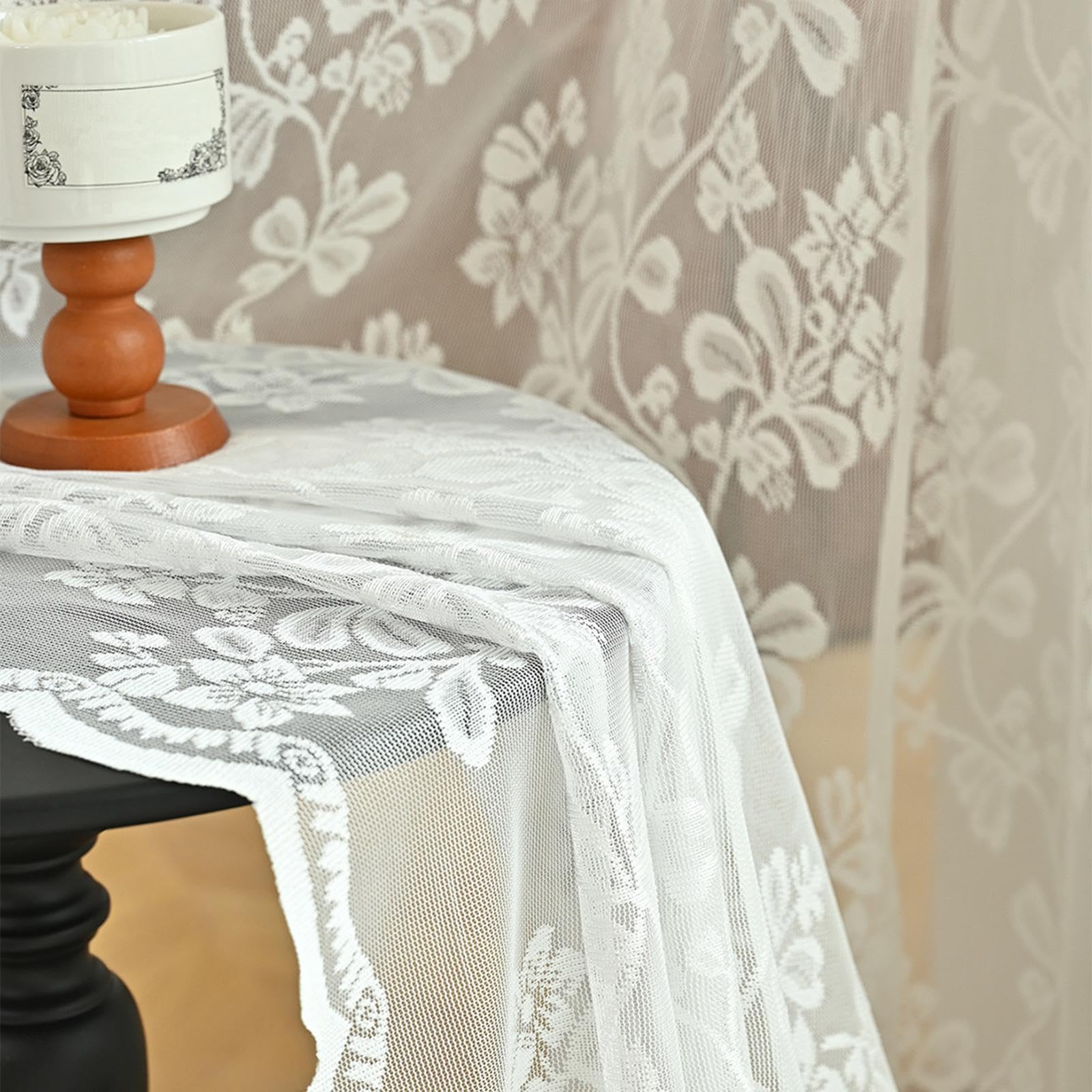 Lace Floral Curtain Farmhosue Breathable Voile Window Drape for Balcony Yard 100x200cm-image-11