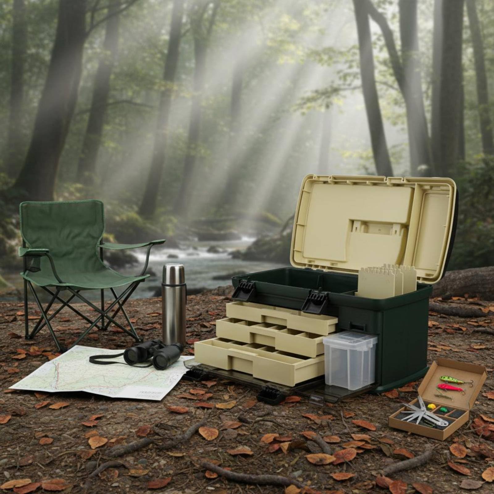 Caja de Almacenamiento de Pesca Caja Maletín Organizador Estuche con a Varios Niveles y Asa Ergonómica Paneles de Alta Resistencia Adecuada para Pesca en Kayak Embarcación Escapadas