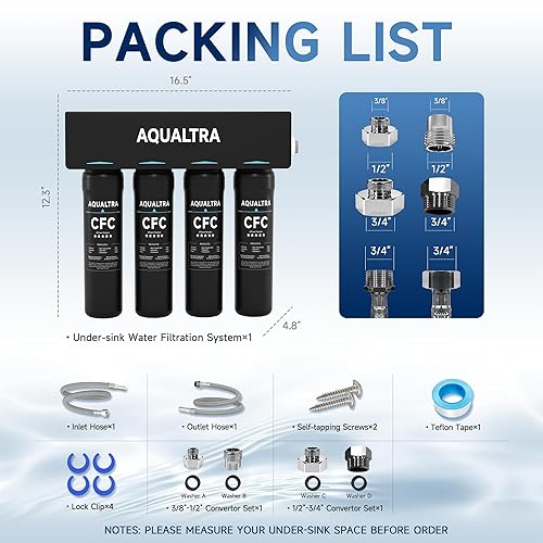 Miniatura 9 de AQUALTRA USF-4B-10 Filtro de agua debajo del fregadero, sistema de filtración de agua debajo del fregadero de 65000 galones, filtro de fibra de