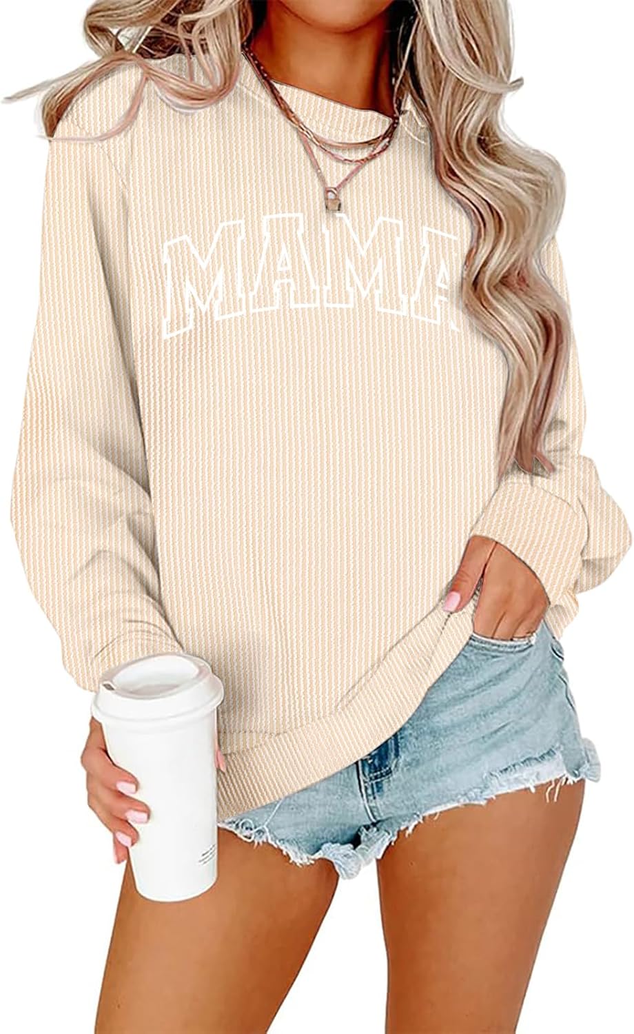 QLIPIN Mama Sweatshirt Women Mom Life T Shirt Mommy Mom Crewneck Pullover Tops Casual Mama Letter Print Long Sleeve Shirt