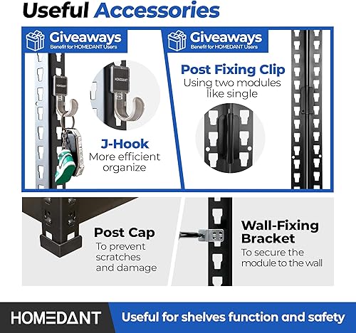 Miniatura 5 de HOMEDANT Estantería de metal laminado de 5 niveles, sin pernos, ajustable, para almacenamiento de garaje, estantes utilitarios, organización de