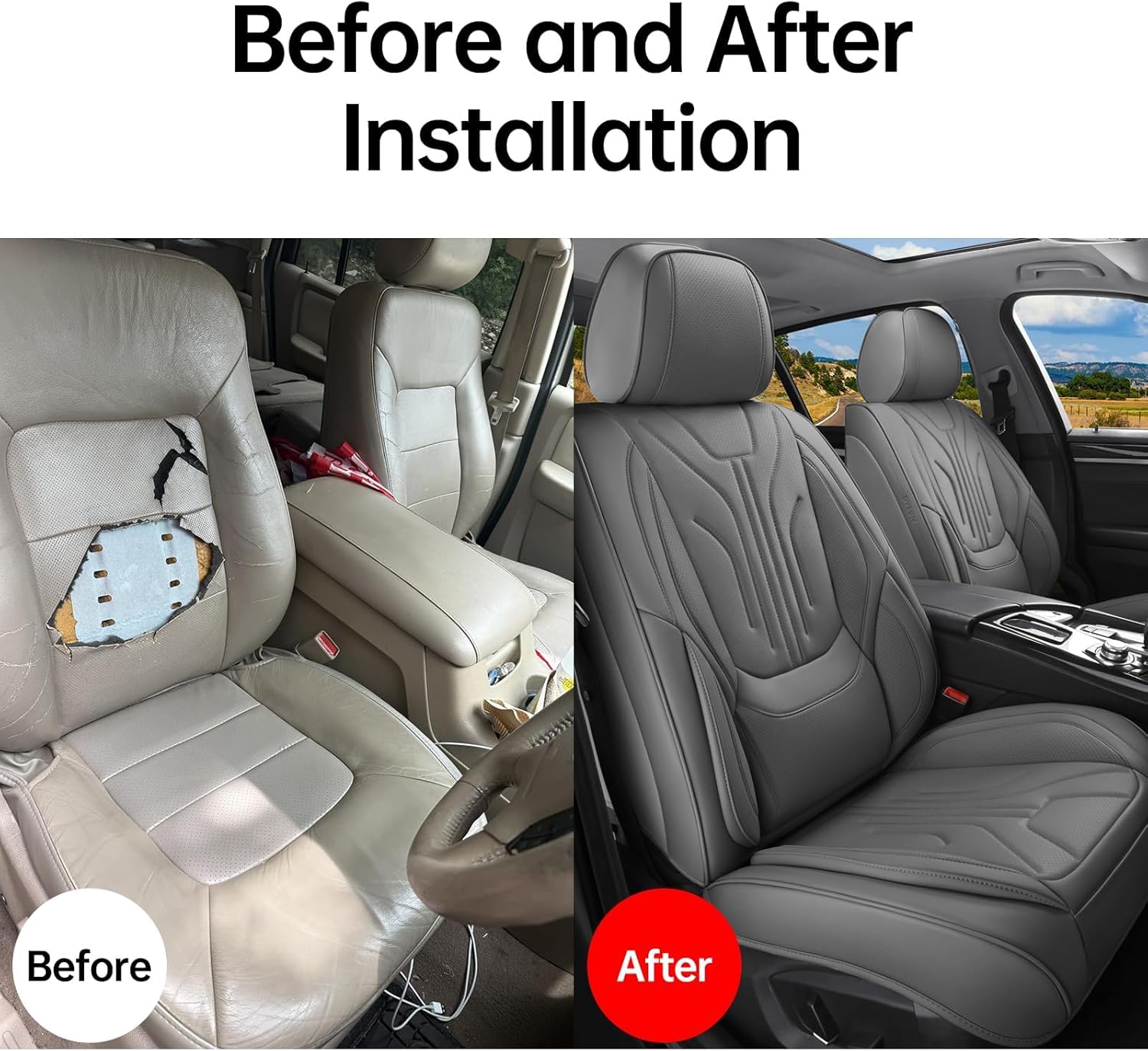 Car Seat Covers Full Set, Universal Fit Faux Leather Cushion Protector, Waterproof Non-Slip Automotive Interior Accessories for Sedans, SUVs, Trucks (Charcoal Gray, Full Set(5 Seats))