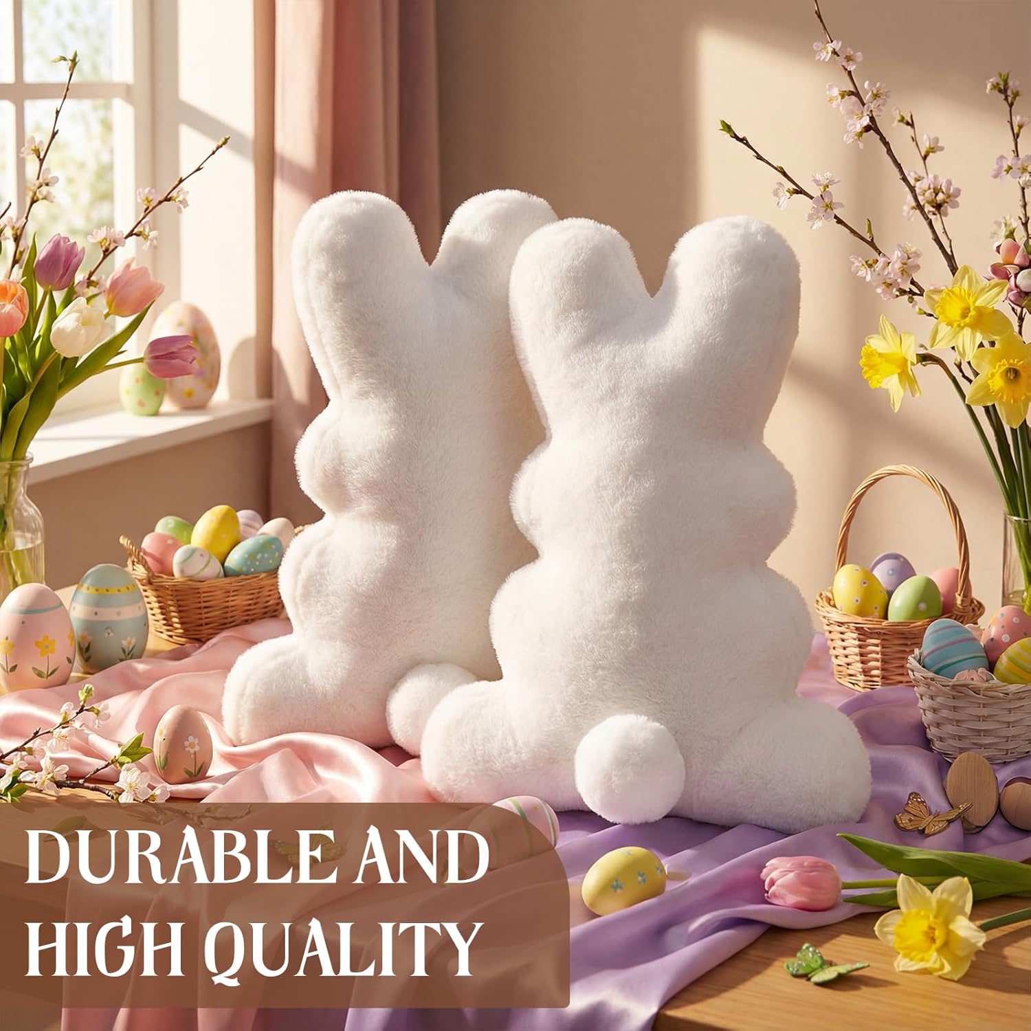 Amyhill 2 Pcs Easter Pillows Bunny Rabbit Shaped Throw Pillows 15.75 Inch Decorative Easter Spring Soft Plush Cushion Gifts for Sofa Couch Bedroom Living Room Home Decorations(Classic Style)