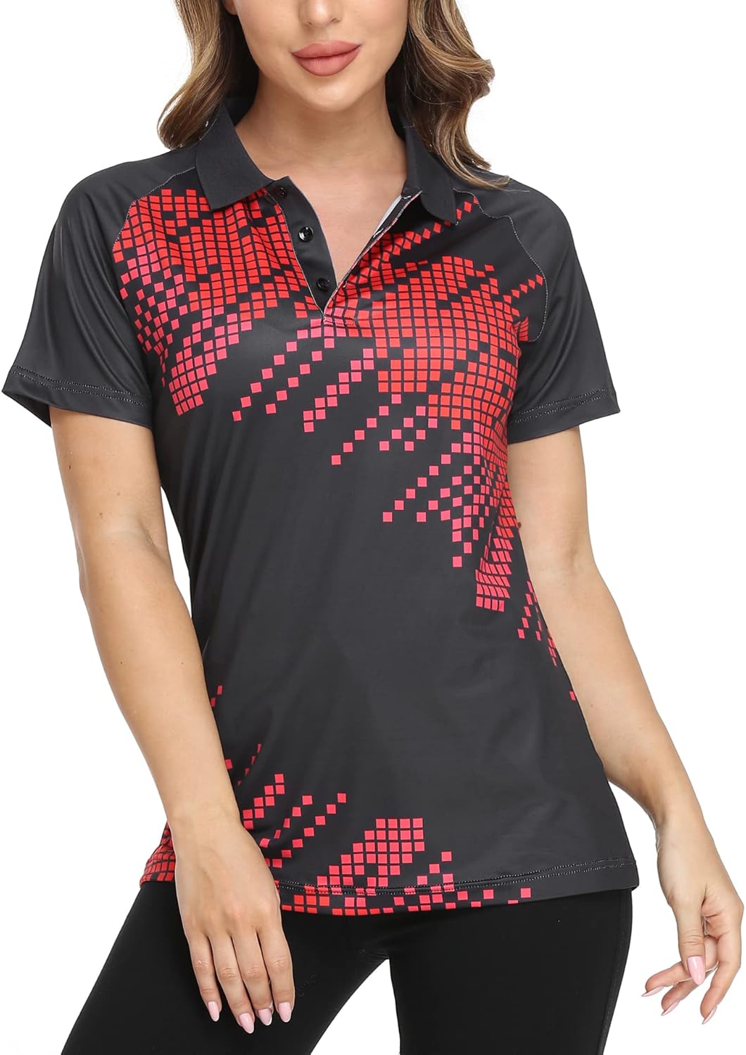 Little Beauty Women's Golf Polo T Shirts Short Sleeve Collared Lightweight Moisture Wicking Tennis Running T-Shirts Black Red