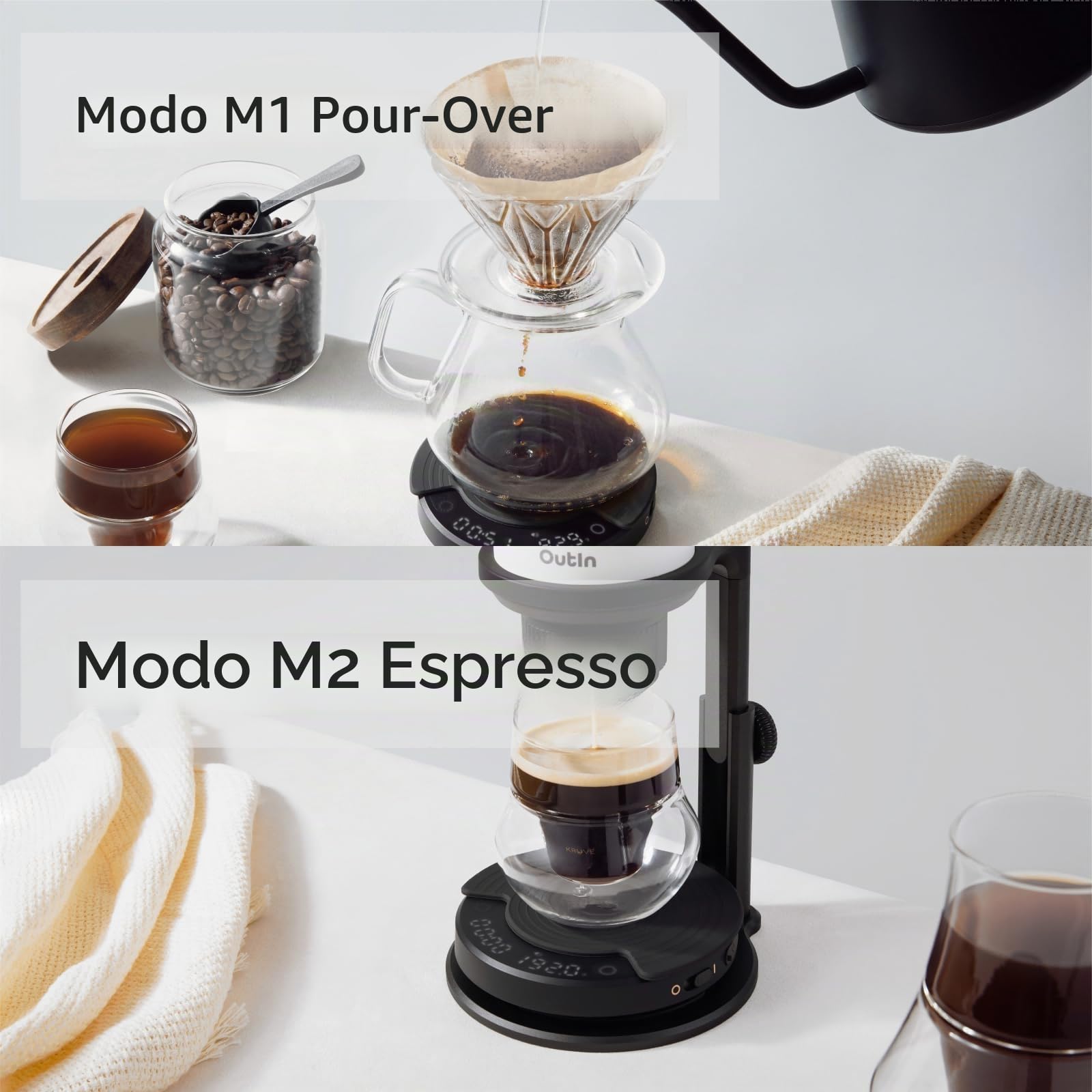 OutIn Fino Molinillo de café eléctrico portátil con OutIn Claro Báscula Portátil para Café