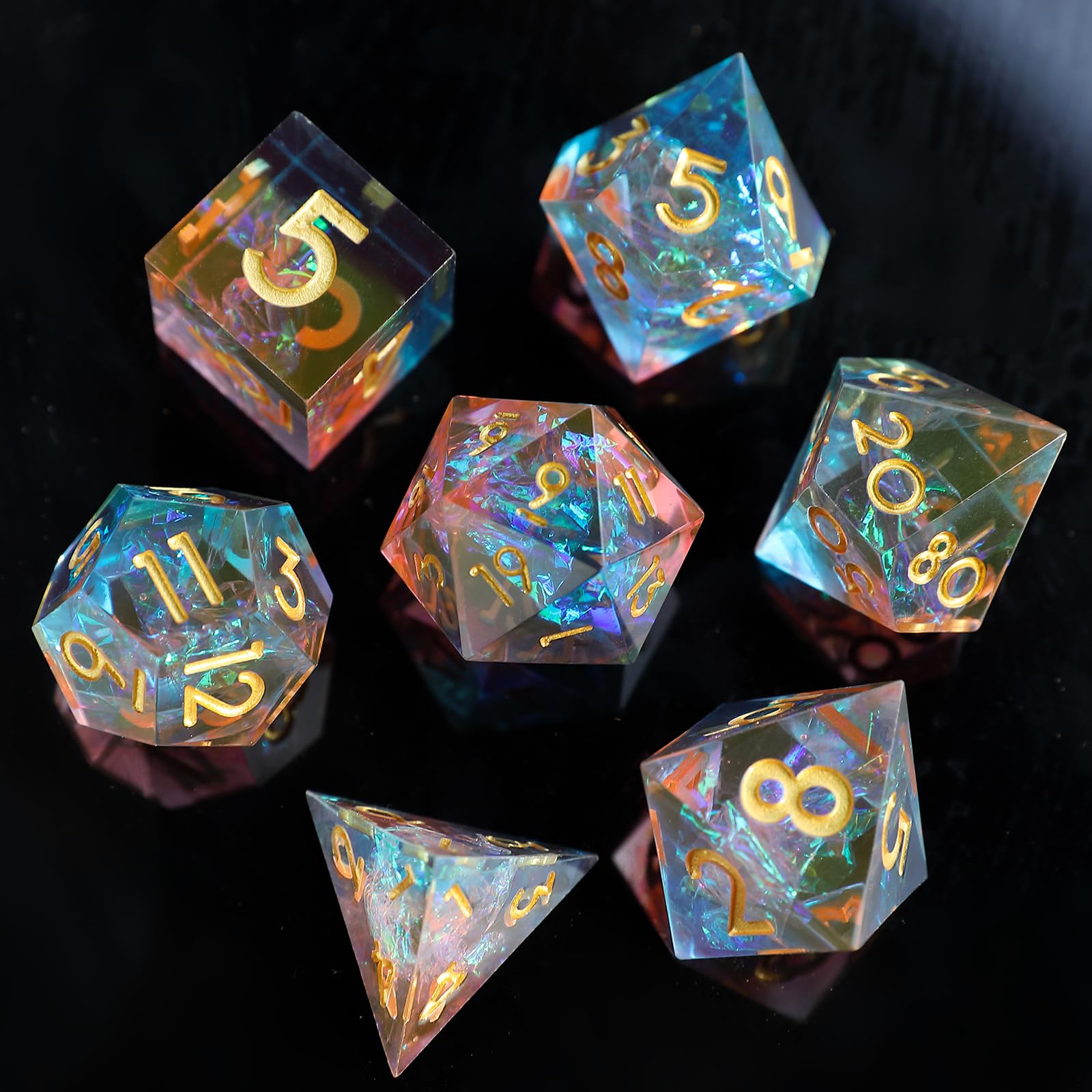 Elifel DND Dice Set 7pcs D4 D6 D8 D10 D12 D20 D% Polyhedral Handmade Resin Sharp Edged D&D Dice for Dungeons and Dragons Pathfinder Roll Playing Table Games RPG MTG Games with Gift Box - Image 3