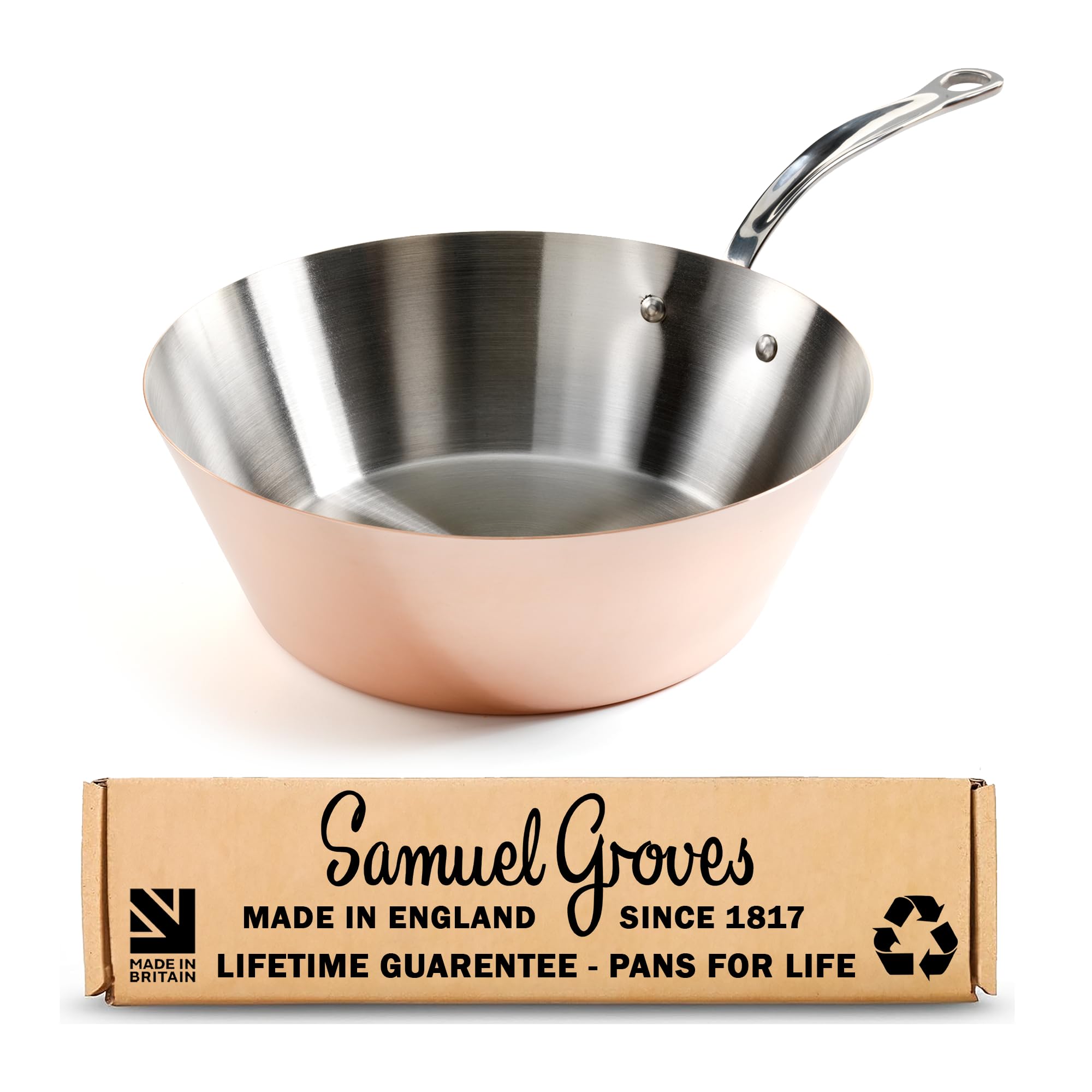 Samuel Groves 26cm Copper Induction Milk Pan - Tapered Copper Saucepan, Tri-Ply Stainless-Steel Interior, Induction Compatible, Professional Cookware - Oldest UK Cookware Brand - Made in England 1817