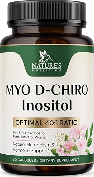Myo-Inositol 2000mg Per Serving With D-Chiro - Optimal Ratio for Ovarian Support, Vegan Myo & D Chiro Supplement for Womens Natural Balance and Hormone Support, Vitamin B8, Non-GMO - 60 Capsules