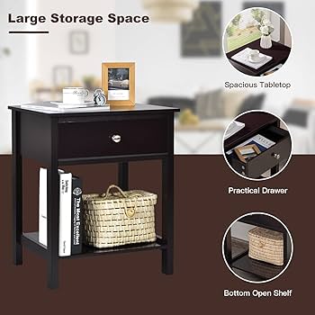 Amazon.com: COSTWAY Nightstand with Drawer Storage Shelf