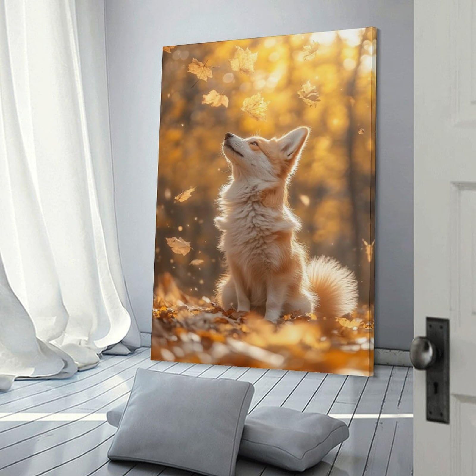 Junmoney Canvas Wall Decor Corgi in Autumn Leaves, 20x30inch(50x75cm), for Gallery Wall Decor And Room Displays, An Easy Match for Collected Prints