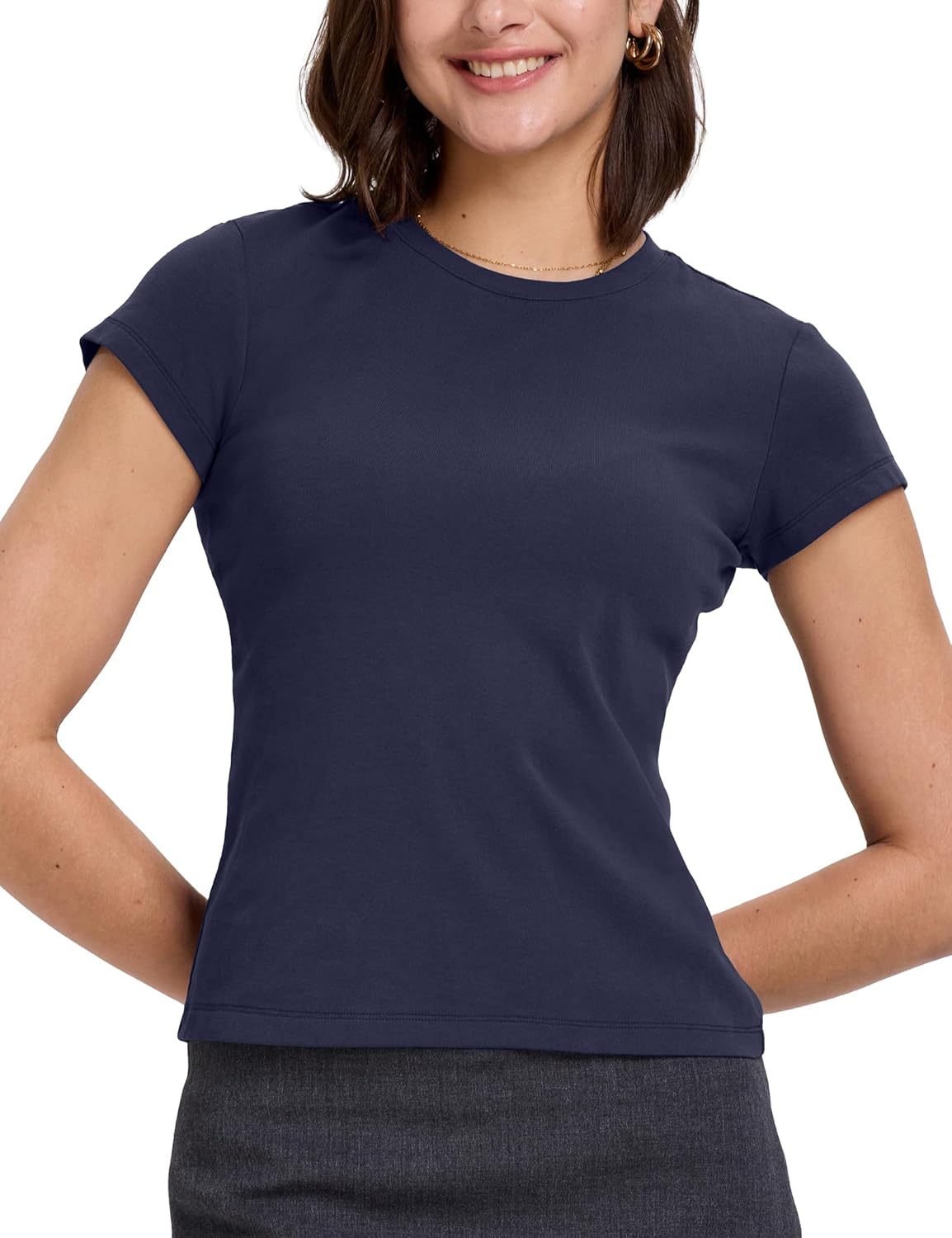 FAIABLE Women's Cotton Baby Tee Stretch Fitted Short Sleeve Crew Neck T-Shirt Slim Fit Basic Top - Image 4