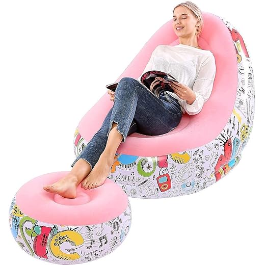 XBEY Inflatable Sofa Couch with Footstool Pink