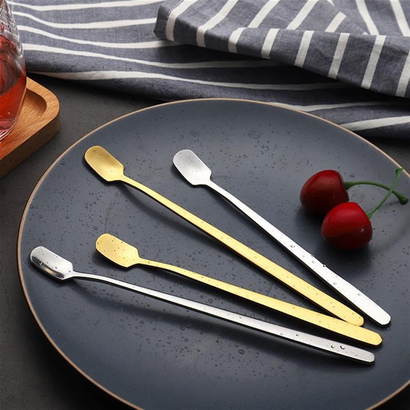 JINGYAN Cucchiaini da caffè 4PCS Mixing Spoon Long Handle Stainless Steel Cocktail Coffee Scoops Tools Bar Appliances