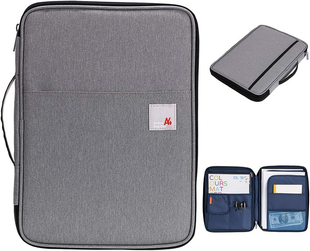 BSTKEY Multi-Functional A4 Document Bags Portfolio Organizer-Waterproof Travel Pouch Zippered Case for Ipads, Notebooks, Pens, Documents (Grey)