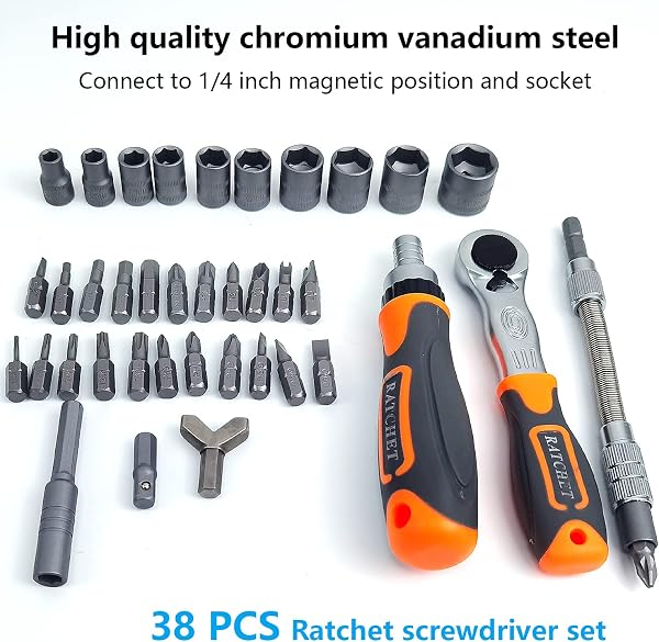 38 in 1 Household Screwdriver Bit Set with Case, Multifunction Rotary Ratchet Wrenches for Computer, Electronics, Furniture, Car (1) - 2