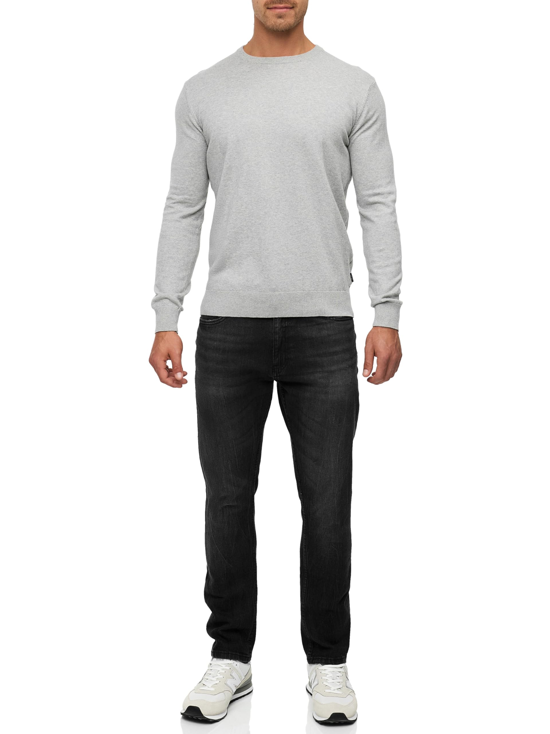 Indicode Jersey de punto fino INKalpo para hombre con cuello redondo | Jersey de punto de mezcla de algodón