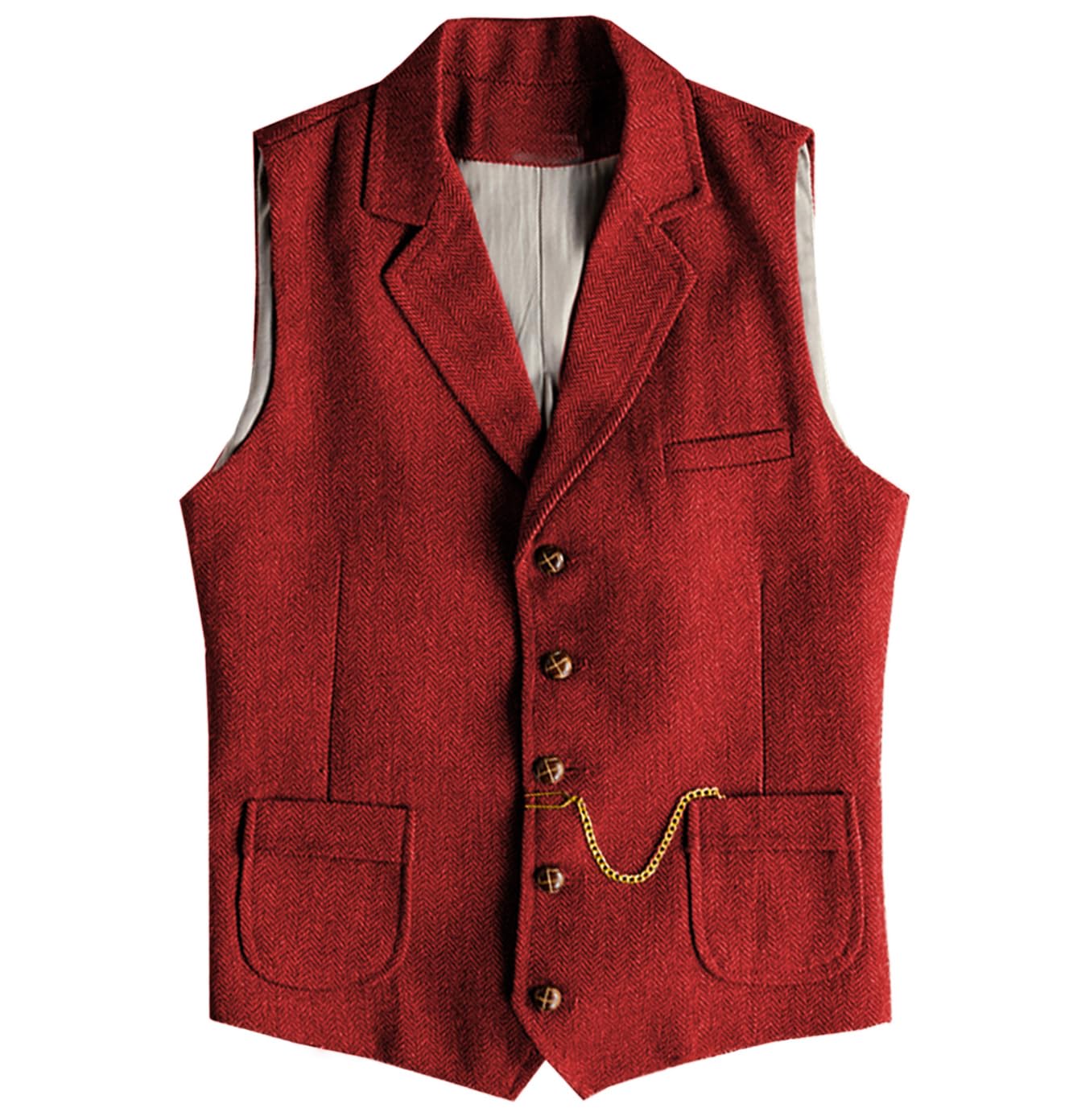 Tuikayoo Western Herringbone Tweed Gilet en laine pour homme Coupe ajustée