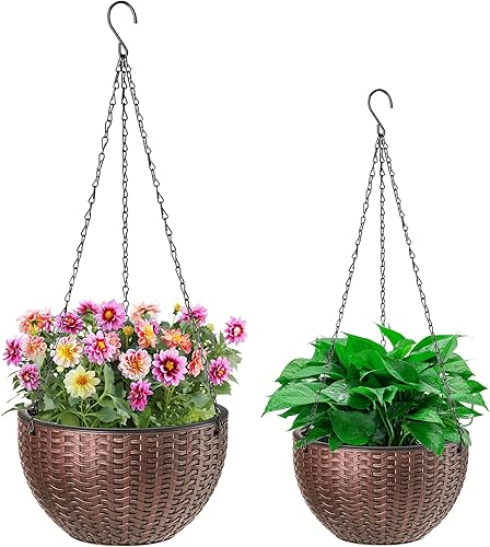 Foraineam Paquete de 2 macetas dobles con diseño de macetas colgantes de riego automático para plantas y flores para interiores y exteriores,