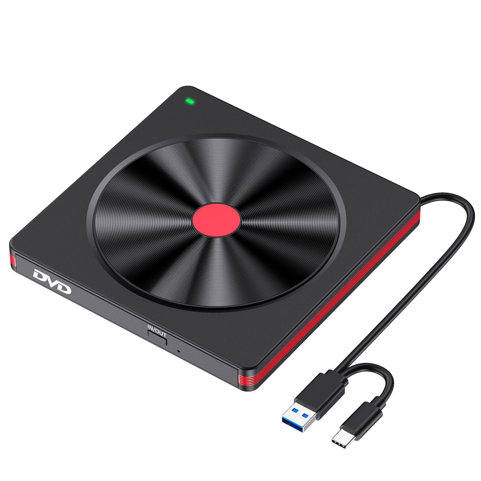 NALACAL External DVD Drive USB 3.0 Type-C CD Burner, Portable CD DVD +/-RW Drive DVD Player USB 3.0 CD DVD RW Burner for All Version Laptop Desktop PC Windows 11/10/8/7/XP Apple Macbook Mac OS Linux