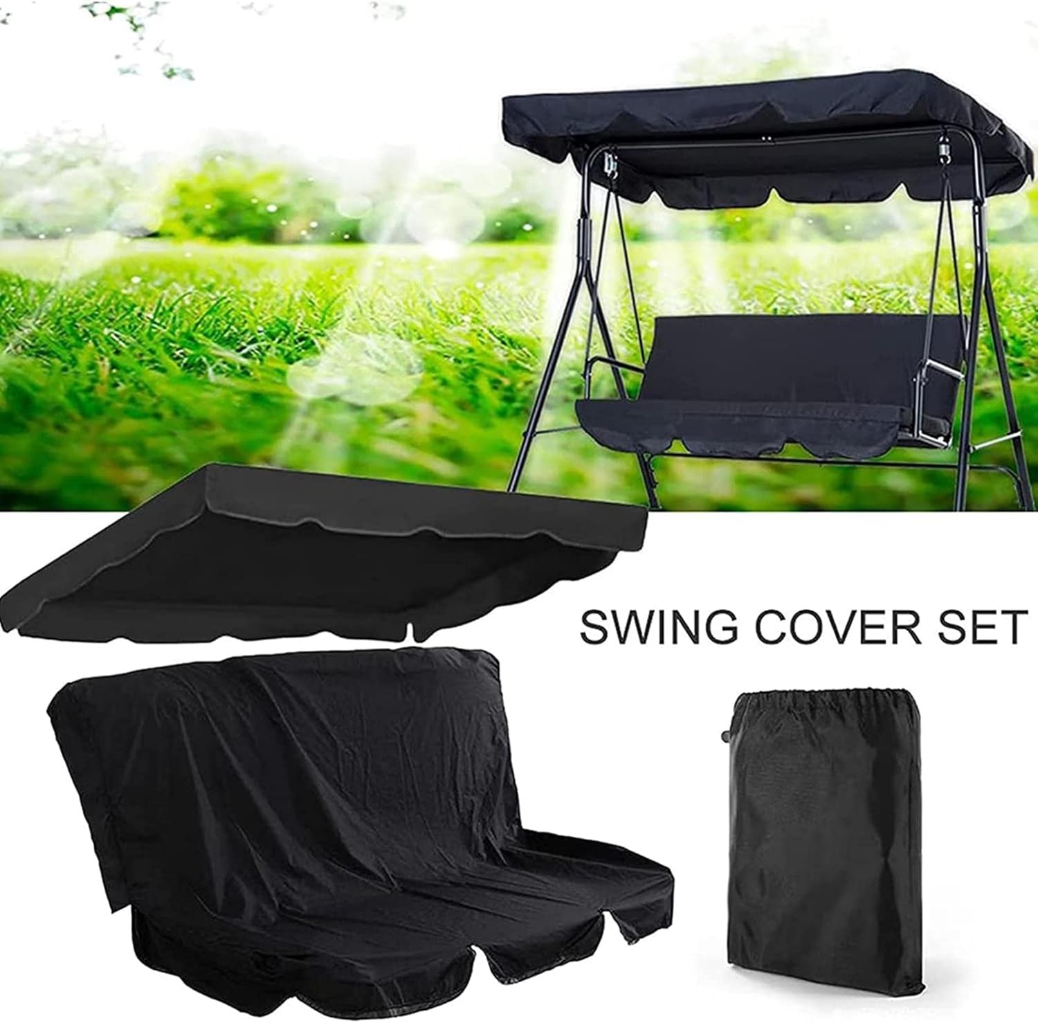 Outdoor Patio Swing Canopy Replacement Top Cover,2/3 Seater Garden Porch Seat Furniture Sun Shade Patio Swing Hammock Top Sunproof Cover for Patio Garden Yard