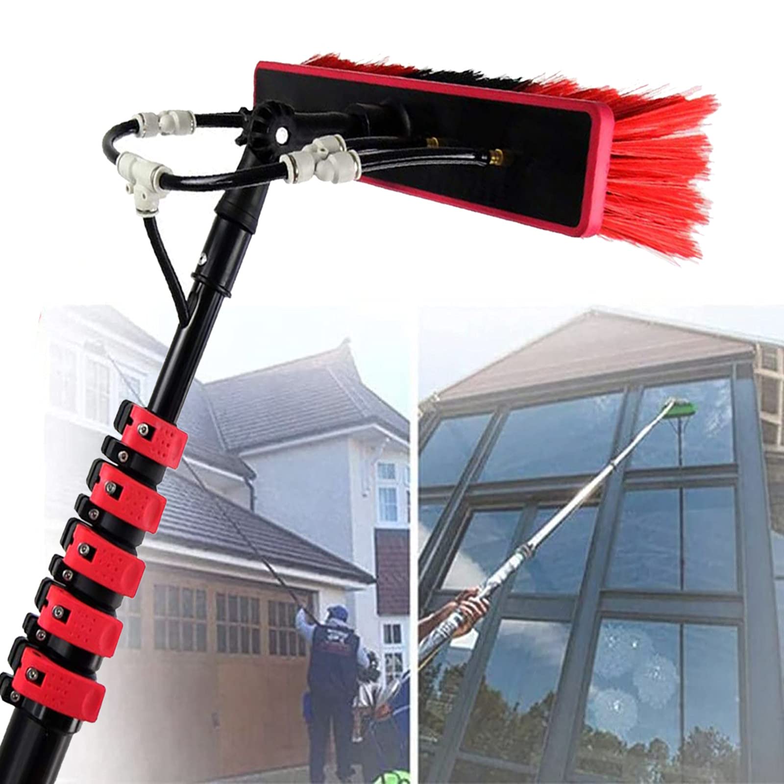 GHFXSCV 12FT 36FT Water Fed Telescopic Brush Kit with Extension Pole for Outdoor Window & Solar Panel Cleaning Extendable Water Spray Washer 5.4m Reach