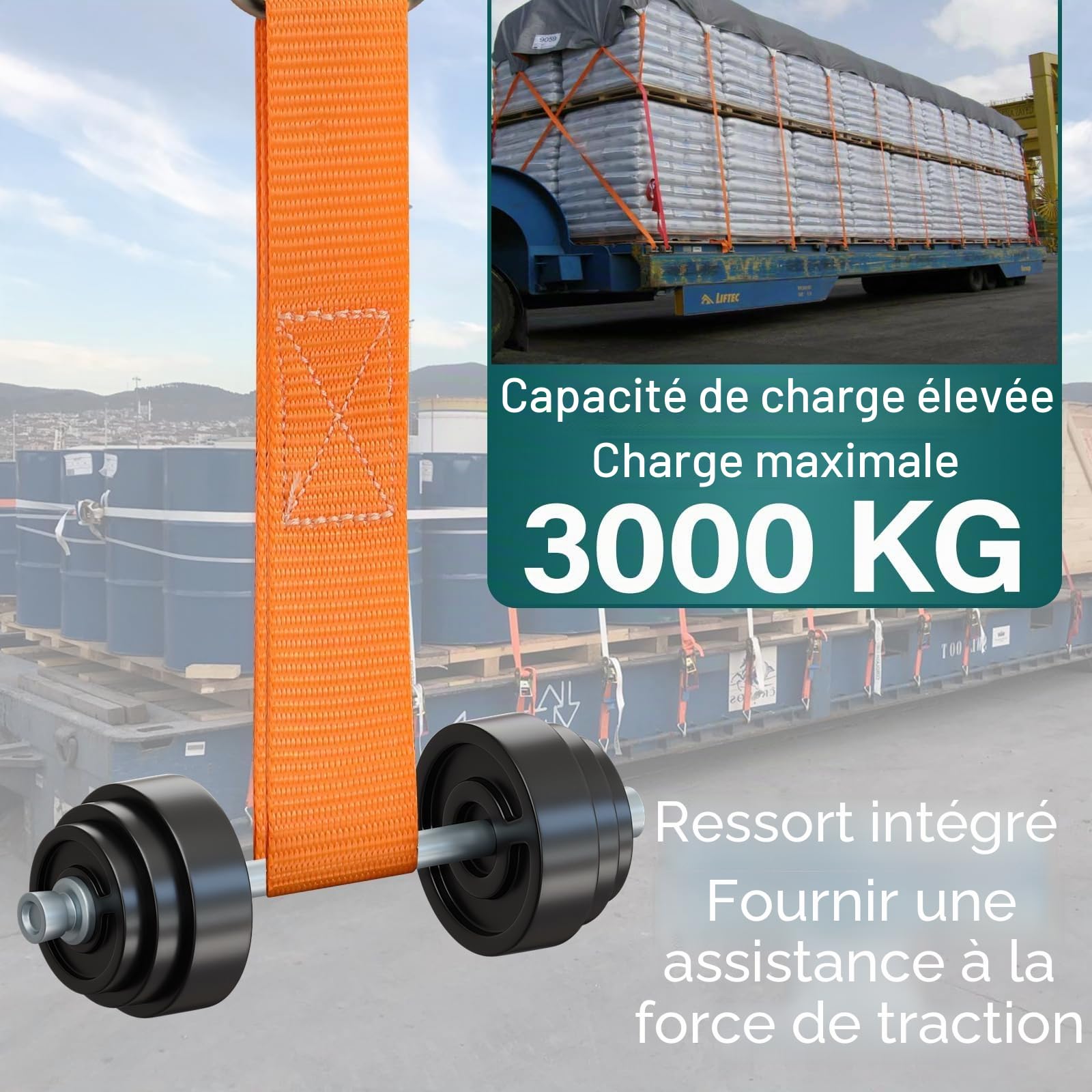 Zikenis 4 Pièces Sangle a Cliquet, 4x2000KG Sangles D'arrimage