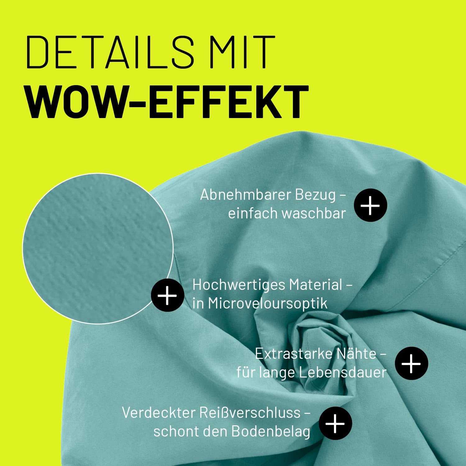 Lumaland Sitzsack Luxury XL Plus 85x65cm | Microvelours Beanbag mit extra weichem & robustem Stoff | Für Erwachsene & Kinder| Ideal geeignet für Kinderzimmer | Sessel & Stuhl Bean Bag [Türkis]
