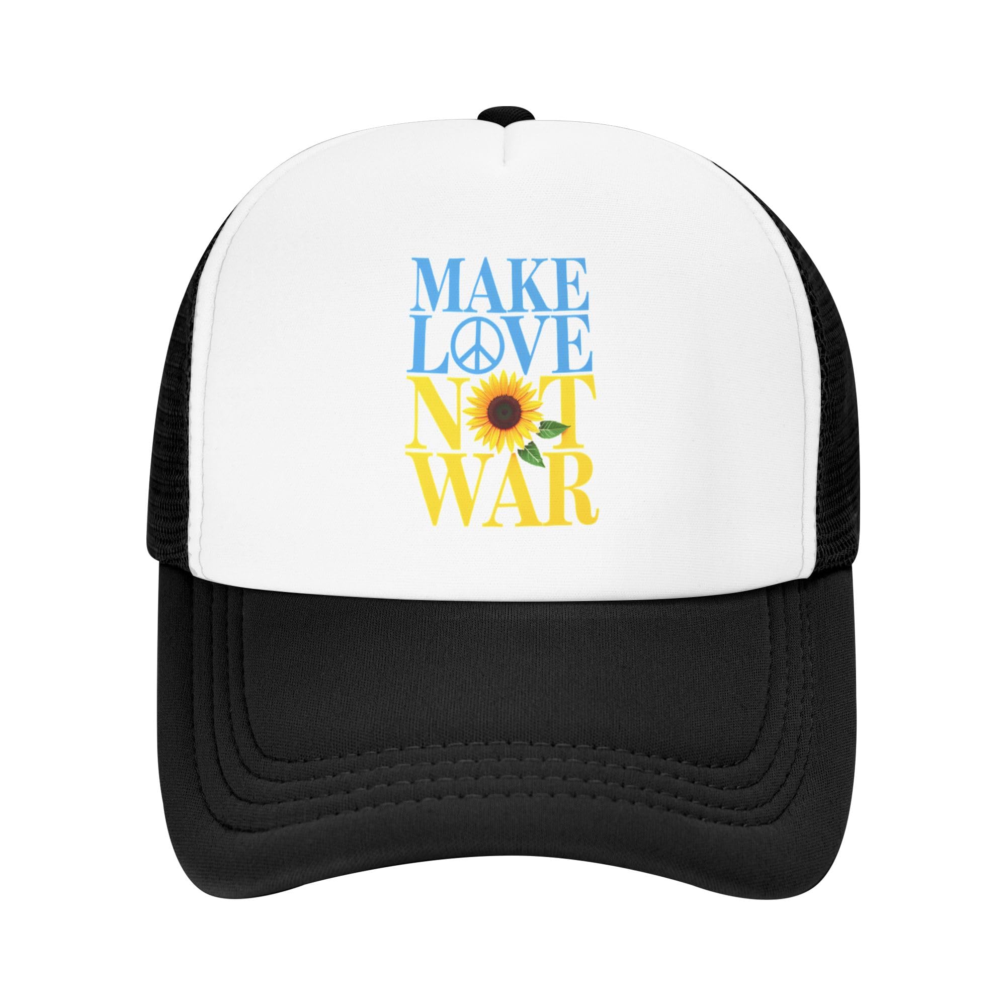 Make Love Not War Funny Trucker Hat I Stand with Ukraine Baseball Cap Mesh Back Adjustable Hats for Kids - Black