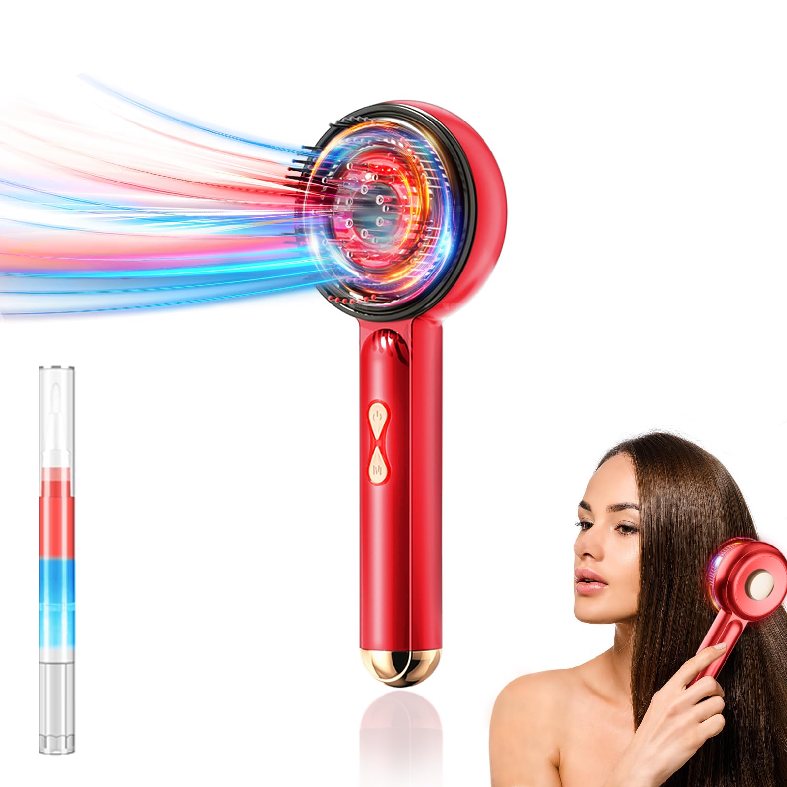 Elektrischer Kopfhautmassagegerät mit Rotlichttherapie für Haare, 2-in-1 Multifunktions-Kopfhautmassagekamm, kabellos & tragbares Haaröl-Applikator für den Hausgebrauch