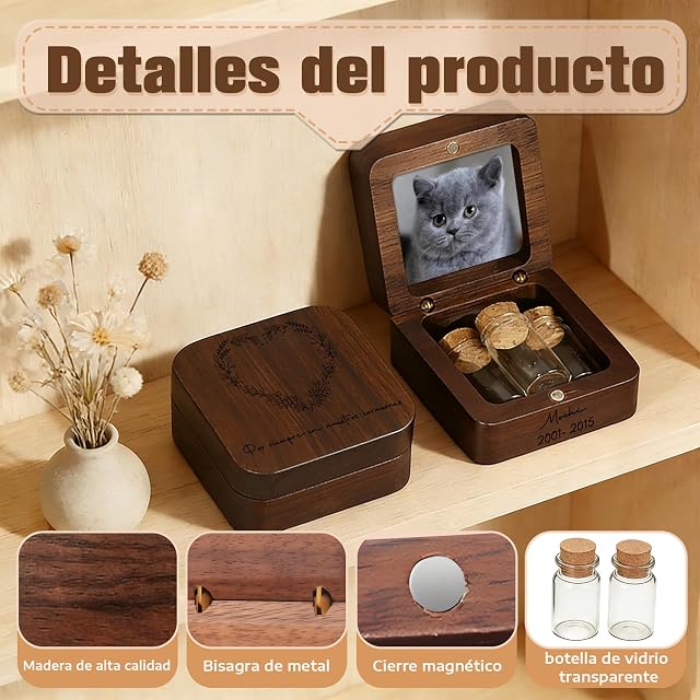 Foto 4 de 7 de WBW Urna de Madera para Cenizas Personalizadas con Texto o Foto Caja de Cenizas para Adulto Mascotas Urna…