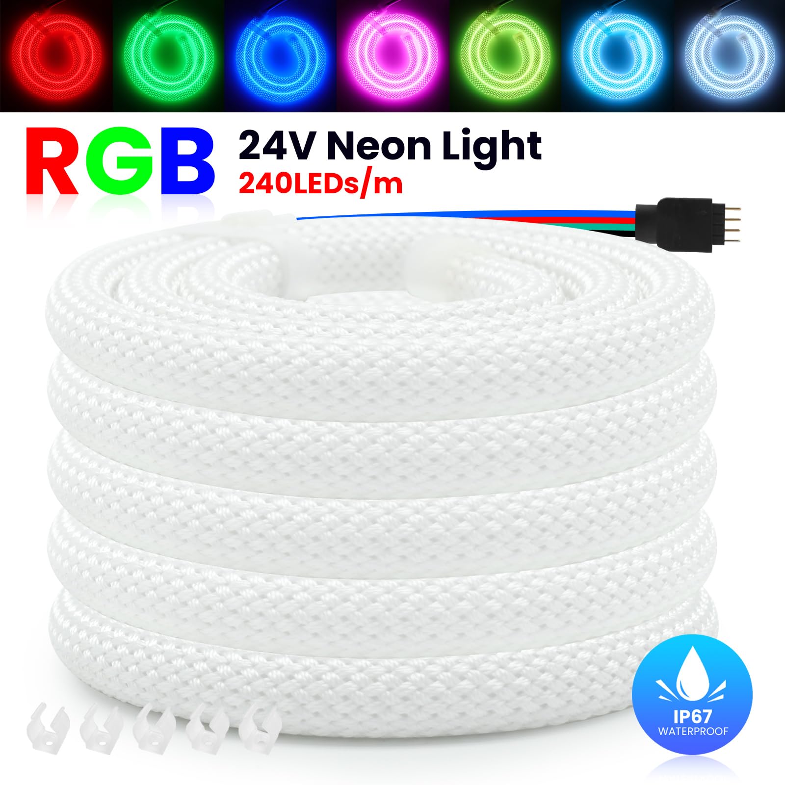 24V RGB LED Neon Flex Light – Ø16mm, SMD3535, 240 LEDs/m, IP67 360°RGB LED Band Schlauch Lichtband für Weihnachten, Hochzeiten, Werbung & Architekturbeleuchtung(7M)