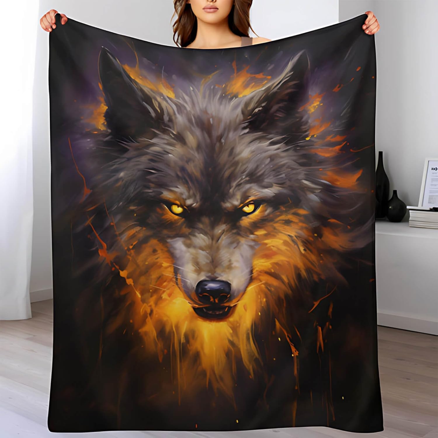 Firmiso Wolf Throw Blanket for Adults, Wolf Gifts for Men and Women, Wild Animal Home Decor for Bed and Living Room, Soft Fleece Throw, 60x50 Inches, 310 GSM, Single Side Printed