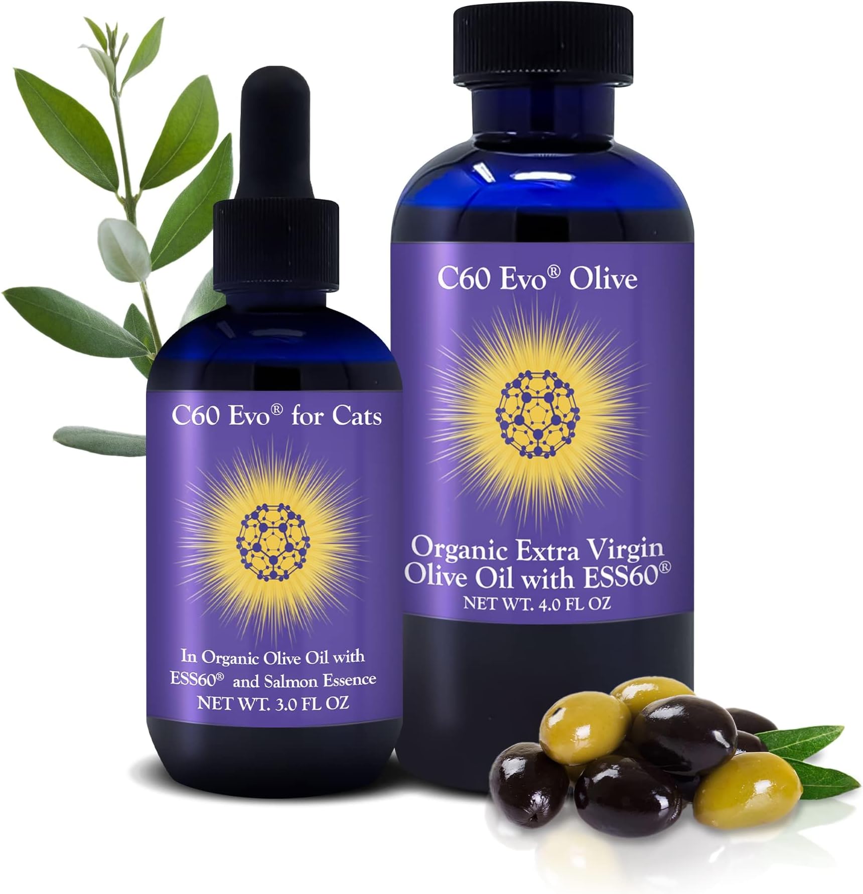 Cat Lover Set, 2 Bottles of Pure ESS60 in Extra Virgin Olive Oil, 1 for Humans and 1 for Felines, Cat Supplements Infused with Natural Salmon Essence, Must-Have Pet Supplies and Cat Products