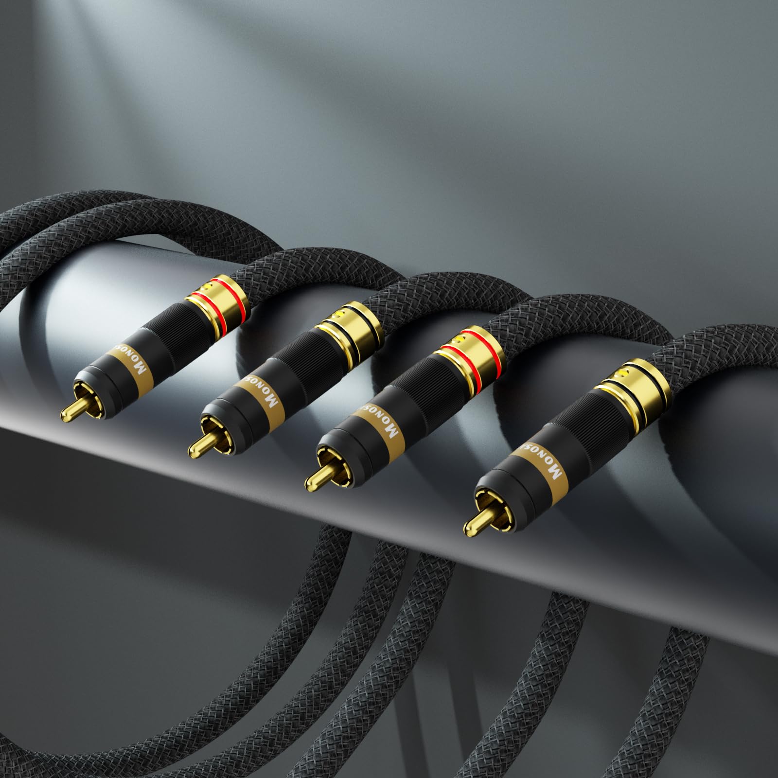 Monosaudio Cable RCA para audiófilo de 17 AWG, cable de audio equilibrado OFC, cobre chapado en oro, interconexión RCA 2RCA macho a 2RCA macho, cable de señal para cine en casa, HDTV, amplificadores,